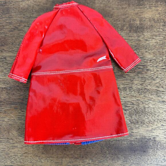 VTG 1960's MOD BARBIE Red Plastic Vinyl Rain Jack Snap Up Blue Lining EXCELLENT - Picture 2 of 5